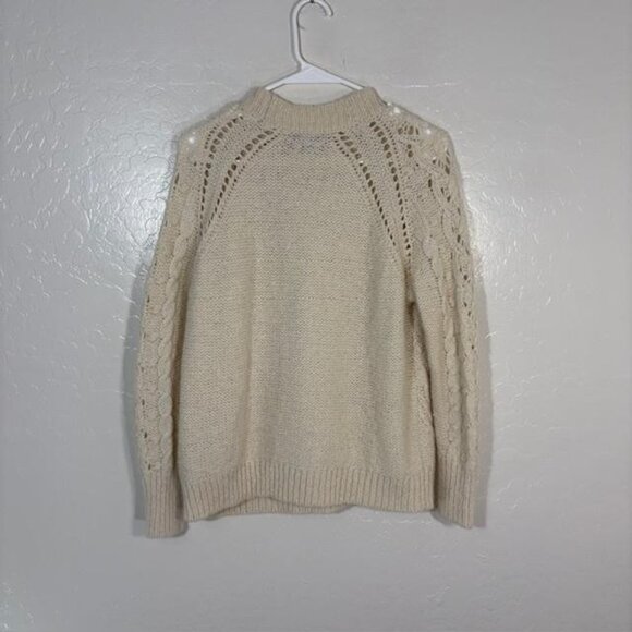 J Crew Sweater Womens Small White Alpaca Wool Blend Chunky Cable Knit Pullover - Picture 5 of 7